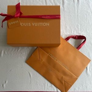 Authentic Louis Vuitton box, shopping bag and ribbon.